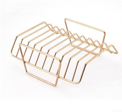 Grille à côtes grillées pour barbecue, outil de cuisson simple et portable en acier inoxydable, pour côtelettes d'agneau, côtes levées et diverses coupes de viande (doré)