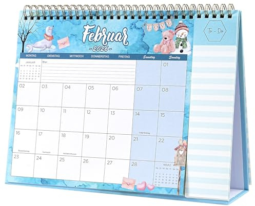 Tischkalender 2026 - Kalender 2026 von Jan. bis Dez. 2026, 12 Monatskalender 2026 mit Tier-Weihnachtsdesign, To-Do-Memo-Seiten & Schreibflächen