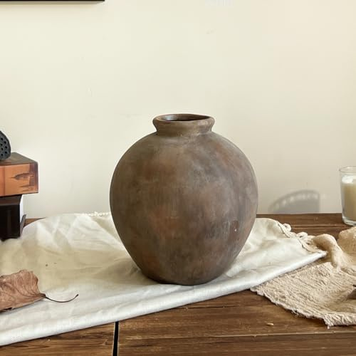JIDOFUE Brun vintage rustik keramikvas, 20 cm stor vas för heminredning 19,8 cm, vardagsrum, matbord, bröllopspresent – vit