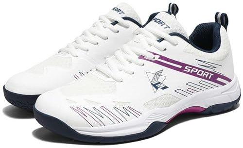 SDEQA Badminton Shoes Mens Anti-Slip and Shock-Absorbing Indoor Court Shoes for Volleyball, Table Tennis, Tennis,White,3.5 UK