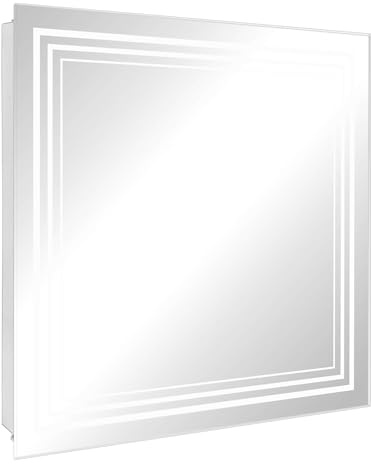 banjado Schlüsselkasten mit Spiegelfront - Schlüsselbox 30cm x 30cm mit 50 Haken - Korpus weiß Scharnier rechts -Schlüsselkasten modern für Schlüsselaufbewahrung - Motiv Weißer Rahmen 2