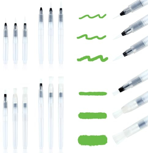 UIHRLM 12 Pack Watercolour Brush Pens, Refillable Watercolour Water Pens Aqua Paint Brushes Set with Water Reservoir, Professional Water Colour Pen with Fine/Medium/Large Tips for Painting (White)