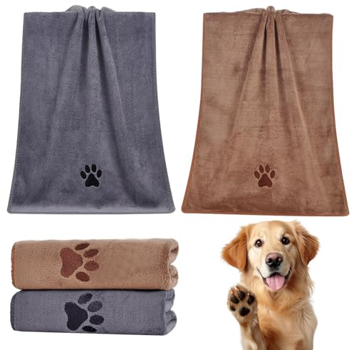 PokeAir Dog Towels for Drying, 2 Pack Super Absorbent Dog Towel, 70 x 140 cm Large Soft and Comfortable, Microfibre Dog Towel Bathrobes, Pet Towels for Dog Cat Pet (Grey, Dark Gray)