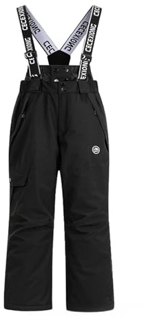 Pantalon imperméable pour enfants - Isolation thermique réglable - Avec genouillères - Pantalon de neige imperméable - Pantalon de ski - Pantalon d'hiver renforcé - Durable - 5 à 14 ans, 02#_noir, 14