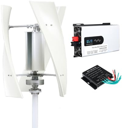 HUIZHITENGDA Turbina eolica Verticale, Facile da Montare 6000W 12V/24V/48V a Bassa rumorosità con 3 Pale, generatore Eolico con Controller MPPT, Adatto per Illuminazione di Cortili/Strade,12v