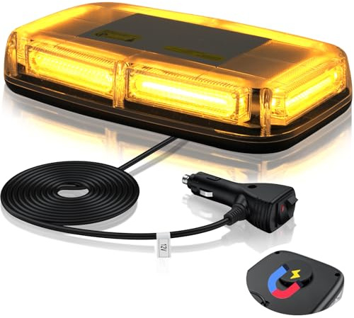 eSynic 6-COB LED Flashing Beacon Light 10.8 Magnetic Amber Beacon Bar Strobe Lights IP65 Waterproof Roof Top Emergency Warning Light 12V/24V with 7 Flash Modes, 5M Cable for Car Van Truck Vehicles