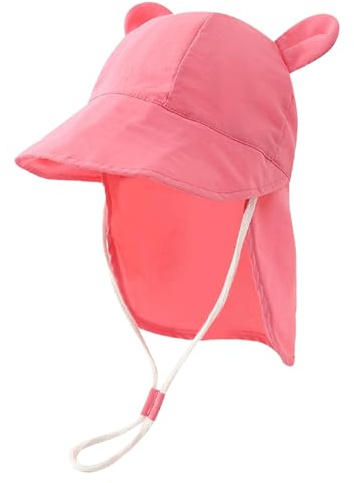 RoxNvm UV-filtermössa, babymössa i bomull, UPF 50 babymössa, med justerbar dragsko och halsskydd, fiskarmössa, för 9 månader 3 år (brun), Rosa, M