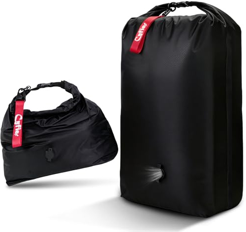 CYFIE Svart vakuumpåse för kläder resor, kompressionspåse utan pump, 70D nylon TPU kompositmaterial, ipx7 vattentät, återanvändbar, manuell vakuumpåse för resor camping flytt, L