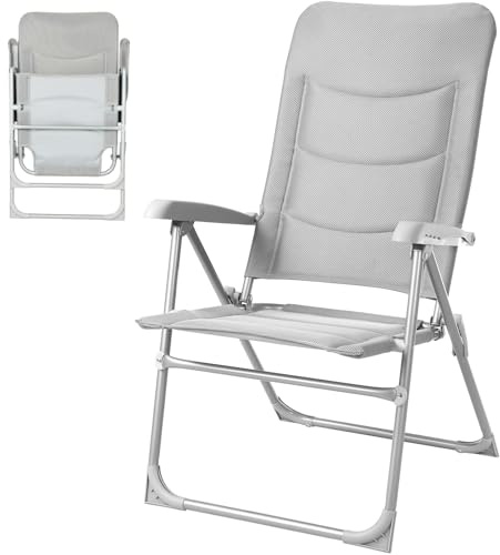 Clevich Campingstuhl Faltbar, Gartenstühle Hochlehner, Belastbar 150 KG Alu klappstuhl Balkon mit 6-Fach Verstellbarer Lehne, 3D-Gestepp & Netzgewebe, für Camp, Garten, Angeln