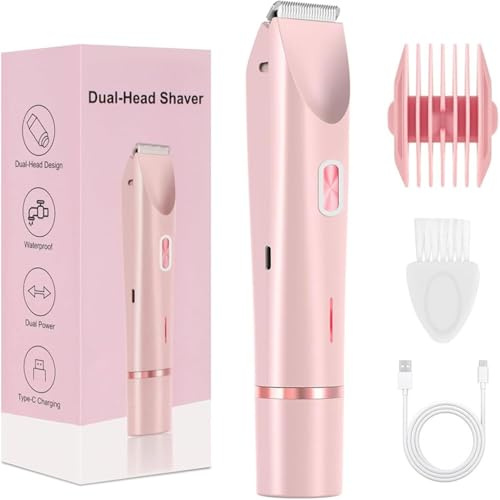 ZVD Afeitadora EléCtrica para Mujer Cortapelos Corporal para Mujer Recortadora para Zona Bikini, Afeitadora EléCtrica para Mujer de 2 en 1, de Doble Cabeza, para Uso en HúMedo Y Seco (Rosa)