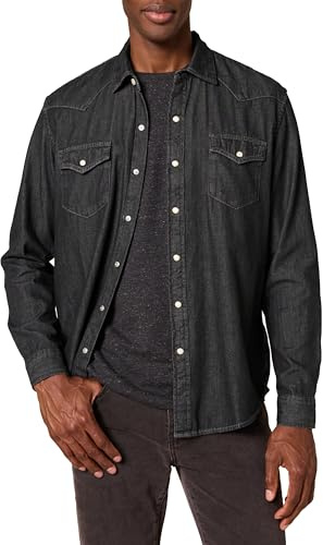 Amazon Essentials Men's Slim-Fit Long-Sleeve Denim Shirt with Snap Buttons