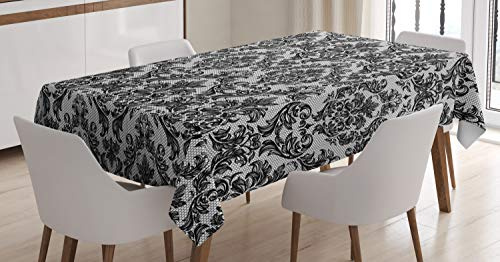 ABAKUHAUS Barock Tischdecke, Weinlese-Spitze-Art, Pflegeleicht mit Modernster Druck Technologie Waschbar und Personalisiert, 140 x 240 cm, Schwarz und Weiß