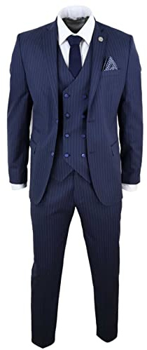 Mens 3 Piece Suit Gatsby 1920s Gangster Pinstripe Tailored Fit