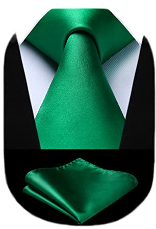 HISDERN Krawatte Extra lange Einfarbig Grün Herren Krawatte Taschentuch Business Party Einfarbig Krawatten Elegant Hochzeit Krawatte & Einstecktuch Set