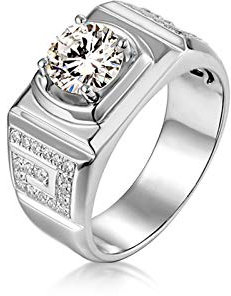 Beydodo Ring Herren Gold 585 4-Steg-Krappenfassung Moissanit Verlobungsringe Weißgold Trauring mit Diamanten Gr.65 (20.7)