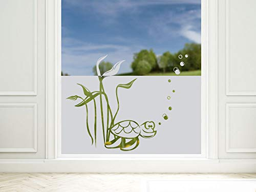 GRAZDesign Fensterfolie Bad Blickdicht Schildkröte - Sichtschutzfolie maritim Badezimmer - für Dusche & Fenster - 80x57cm / Silbergrau