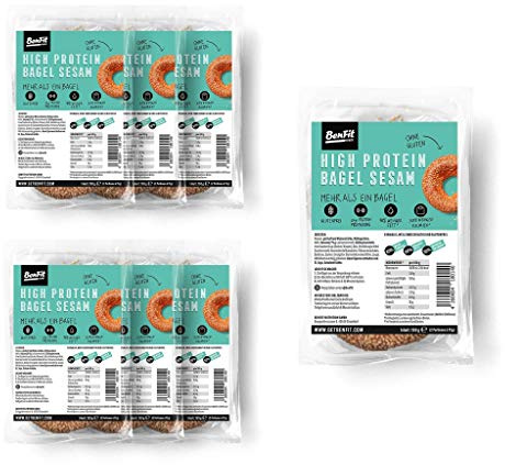 BenFit High Protein-Bagel sesam - 7 x 150 g - glutenfreies Eiweißbrot - eiweißreich, fettarm & kalorienreduziert