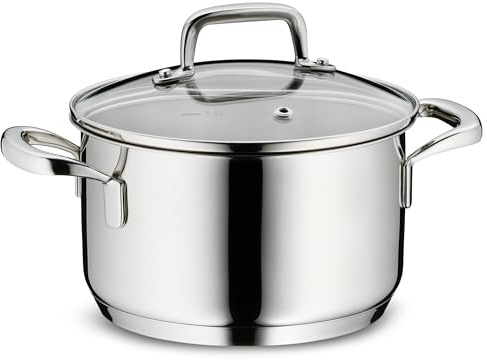 kela Pentola per carne 16 cm FLAVORIA, pentola per cottura a induzione 1,6 L, coperchio in vetro con valvola di sfiato del vapore, scala interna, pentola piccola, senza rivestimento