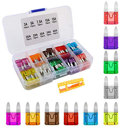 Aiqeer 130 Pezzi Auto Mini Fusibile Set, Piccolo Fusibile a Lama, con Fusibili Estrattore, per Auto Moto Barche (3A 5A 7.5A 10A 15A 20A 25A 30A 35A 40A)