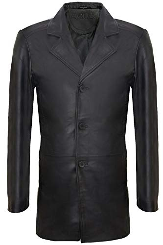 Mens Longh 3/4 Noir Cromby 3 Boutons en Cuir d'agneau Nappa Blazer Classique Rétro Harrington Manteau Veste M