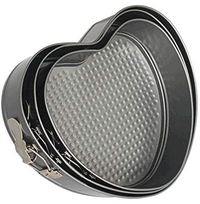 Falytemow Lot de 3 moules à charnière antiadhésifs avec fond amovible - Moules à gâteaux en forme de cœur - Anti-fuite - Lot de 3 moules à gâteaux en forme de cœur - Noir