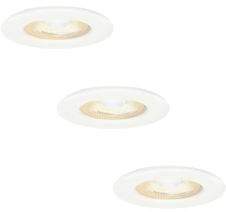 HOFTRONIC 3x Nola - LED Einbaustrahler 68mm Weiß - IP65 Wasserdicht für Außen, Dachüberstand und Bad - 5W 450lm - 2700K Extra Warmweiß - Deckeneinbauleuchte Einbauspots