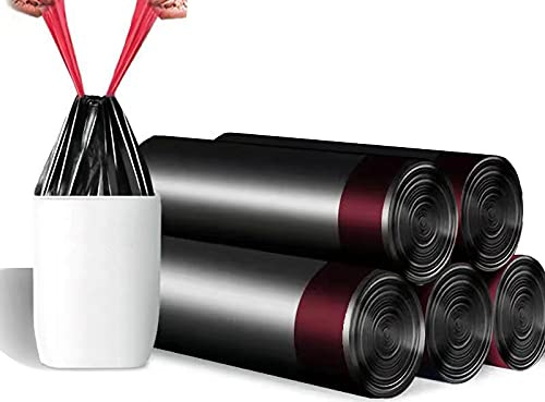 Thurbo 5 Rolls 20L Bin Bags Liners Drawstring Trash Bag, Handle Waste Bags, 75 Garbage Bag, Super Strong, Anti-drip Unscented, 45 × 50 cm （Black）