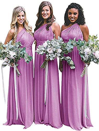 N/ C Una spalla ha increspato la damigella d'onore vestito da promenade formale senza schienale lungo del partito per le donne, Lilla, 50