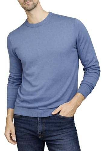 Xact Klassisk finstickad tröja i 100 % bomull med rund hals, smart vardaglig tröja för vardagskläder, Kungsblå, 3XL