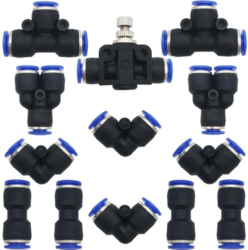 Pneumatisk kontakt, CESFONJER 13 st snabbkoppling Air Push Kit, anslut slangkoppling, för 10 mm PU/PE/nylonrör (typ Y + T + L + I + kombinerad slangventil)