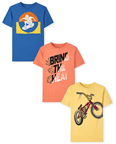 The Children's Place boys The Children's Place Short Sleeve Graphic T- 3-pack T Shirt, Bicycle/Skateboard/Bring the Heat, X-Small US