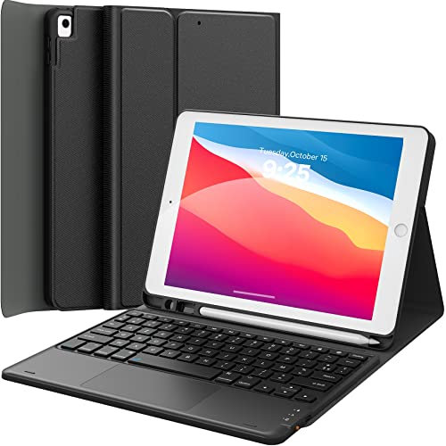 Earto Coque Clavier ipad 10.2 9e/8e/7e Generation AZERTY, Smart Touchpad, Détachable, sans Fil, Clavier avec Porte-Crayon iPad Pro/Air 3 10.5, Noir