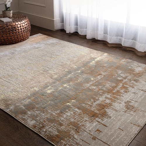 Lord of Rugs High-Shine Modern Abstract Yellow Gold Rug Silky Soft Shimmer Carpet for Living Room, Dune AU01 Area Rug Large 160 x 230 cm (5'3x7'7)