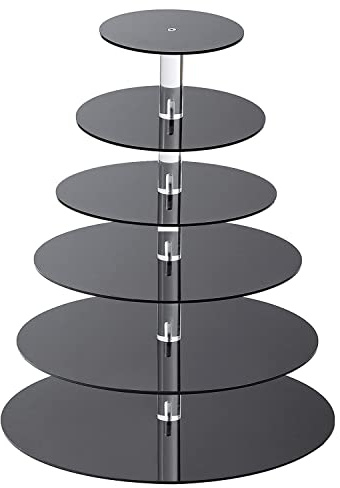 Cupcake Ständer, ULIFEME Tortenständer 6 Etagen Acryl für Hochzeit, Party, Geburtstag, Baby Duschen & Kuchen Dessert, Etagere 6-stöckig-4mm Dicke Acryl, Schwarz 6''/8''/10''/12''/14''/16'' Durchmesser