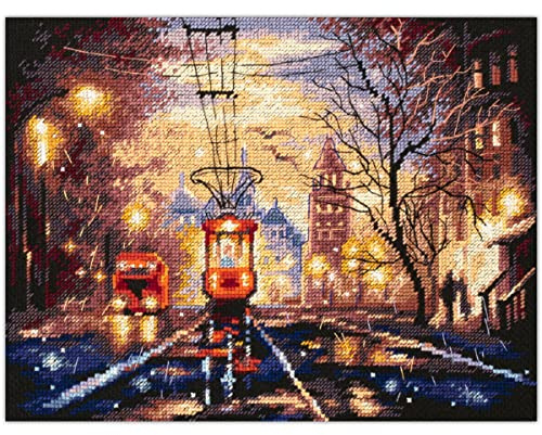 Magic Needle 550-760 ZW Straßenbahn in der Nacht Kreuzstichset mit Zählmuster Zweigart Edition, Baumwolle, multifarbig, 27x20cm