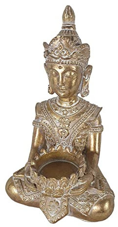 Sitzende Buddha Figur Gold als Teelichthalter 19 cm, Deko Buddha, Moderne Buddha Figur, Buddha Teelichthalter