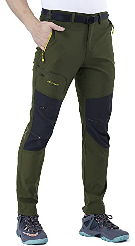 CARETOO Pantaloni Trekking Uomo Funzionali Softshell Pantaloni Autunno Impermeabili e Traspiranti Sport all'aperto Montagna Escursionismo Verde, M