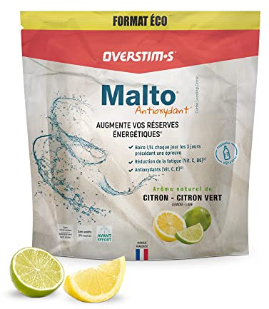 OVERSTIM.s - Malto Antioxydant (1.8 kg) - Boisson de recharge énergétique pour le sport - Augmentation des réserves énergétiques - Amélioration de la résistance et de l'endurance - Citron-Citron Vert