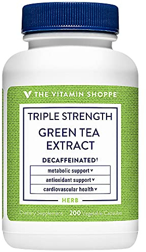 The Vitamin Shoppe Green Tea Extract 750mg - Fat Metabolism & Antioxidant | EGCG Polyphenols Decaf | 200 Veggie Caps | Triple Strength