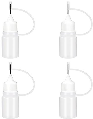 Tropfflasche Kunststoff Klein 4 Stück Nadelflasche Set 5ml Durchscheinende Präzisions Quetsch Weiße für DIY Kunsthandwerk Quilling Flüssigkeiten Kleber Basteln Acrylmalerei Farbe