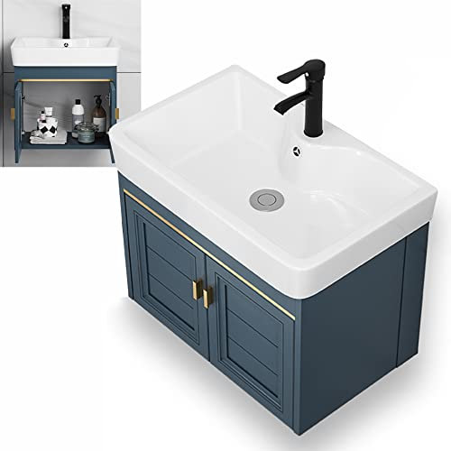 Mobile Bagno Sospeso con Lavabo in ceramica,Lavabo con Mobiletto,Lavello da Cucina con rubinetto caldo e freddo,set di mobili da bagno per il Lavatoio,Interno e Esterno lavando lavello ( Size : 55x36x