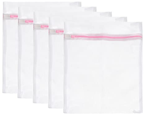 uxcell Mesh Laundry Bags, 5Pcs 9.1x11.8 Mesh Wash Bag Fine Net Travel Storage Organize Bag with Zipper for Delicate Clothing Laundry Stocking, Pink