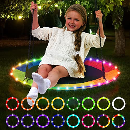 Eliteemo LED Outdoor Swings Lights, LED Remote Control Swing Rim Light for Saucer Tree Swing, 16 Color Change by Yourself, Waterproof, Super Bright to Play at Night Outdoors