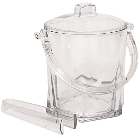 1.5L Litre Crystal Clear Transparent Plastic Ice Bucket with Tong Clip Ice Basket with Lid use Frozen Beer Wine Cool Chiller Longer Perfect for Home Bars, Pubs, Restaurants, BBQs and Picnics