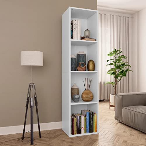Natulvd Bücherregal mit 4 Ebenen, offenes Regal, schmales Bücherregal (horizontal und vertikal verstellbar), hohes CD/DVD-Display-Regal, Eck-Raumteiler für Zuhause, Büro, Wohnung – Weiß