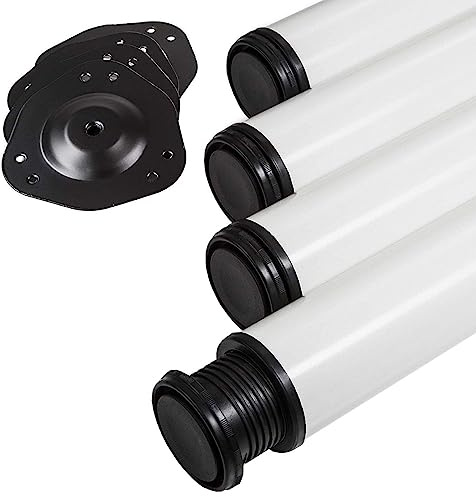 SOTECH 4 x Tischbeine Höhe 870 mm Ø 76/80 mm Stahl mit weißer Oberfläche | belastbar bis 300 kg (75 kg pro Stück), Möbelbeine mit 32 mm Höhenverstellung Tischfüße