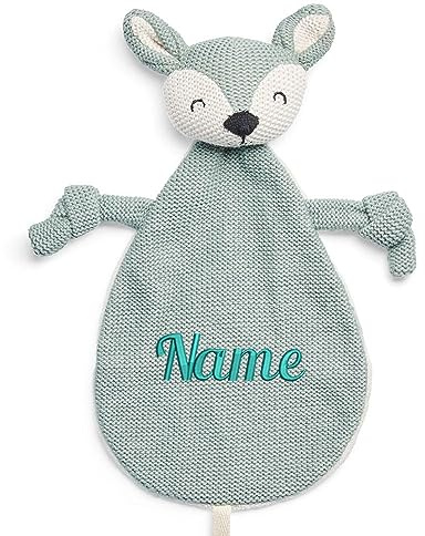 Elefantasie Schnuffeltuch mit Name Bestickt Kuscheltuch personalisiert Tröster Geschenk zur Geburt REH Salbei