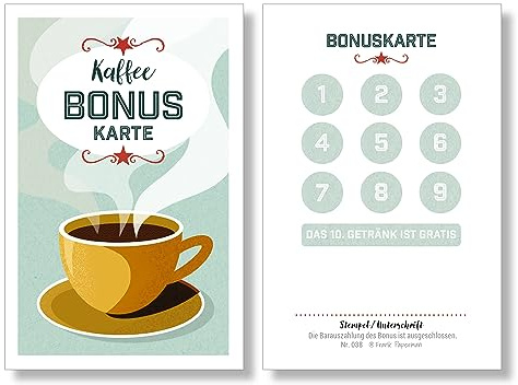 Frank Paperman® 500x Bonuskarten Kaffee Stempelkarten Kundenkarten für Café Restaurant Bäckerei Coffee Gift Card Loyalty Card