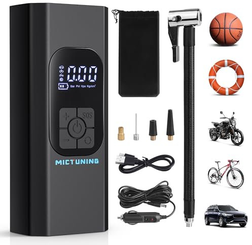 MICTUNING Inflador de neumáticos inalámbrico, compresor de aire portátil de 6500 mAh, bomba de aire de 12 V CC, inflador de neumáticos inalámbrico de 150 psi, pantalla LCD, banco de energía móvil