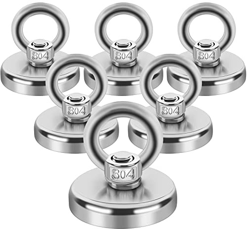 FPMYB 6 Stück Magnete Stark 45kg Neodym Magnete Extra Stark Magnetfischen, 32mm Super Starker Angelmagnet mit Loch für Zuhause, Werkstatt,Teichbergung, zum Magnetfischen in Seen,Rasen,Ozean